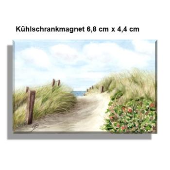 Kühlschrankmagnet Strandweg  Aquarell Maritim Kunst Druck Kunstdruck Dänemark Nordsee Ostsee Dünen Meer Strand Sylt