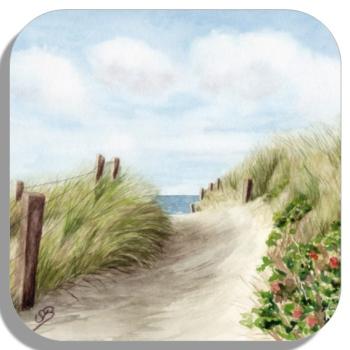 Untersetzer Glasuntersetzer 9,5 x 9,5 cm Strandweg Aquarell Maritim Kunst Druck Kunstdruck Dänemark Nordsee Ostsee Dünen Meer Strand Sylt