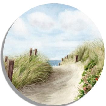 Untersetzer Glasuntersetzer rund 9,5 cm Strandweg Aquarell Maritim Kunst Druck Kunstdruck Dänemark Nordsee Ostsee Dünen Meer Strand Sylt