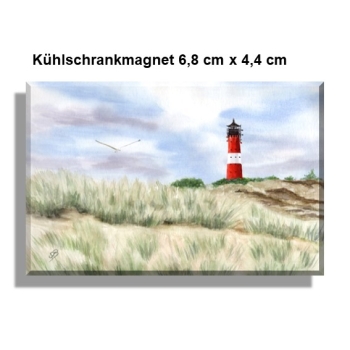 Kühlschrankmagnet  Aquarell Kunst Maritim Druck Kunstdruck Leuchtturm Hörnum Sylt Nordsee Meer Strand Dünen
