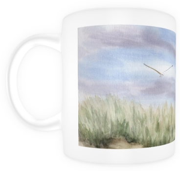 Tasse Becher Kaffeebecher Aquarell Kunst Maritim Druck Kunstdruck Leuchtturm Hörnum Sylt Nordsee Meer Strand Dünen