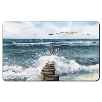 Frühstücksbrettchen Brettchen Aquarell Kunst Druck Maritim Dänemark Wellenbrecher Nordsee Ostsee Düne Dünen Meer Möwe Möwen Strand