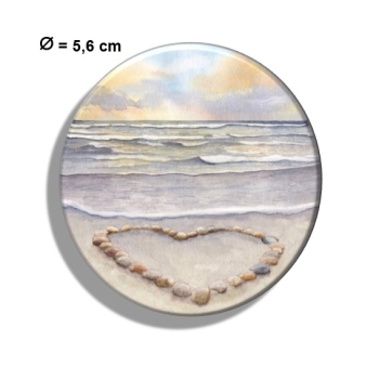 Kühlschrankmagnet m. Flaschenöffner  Sonnenuntergang Strand mit Muschelherz  - Sylt19 - Beschriftung nach Wahl möglich. Aquarell Maritim Kunst Druck Kunstdruck Dänemark Nordsee Düne Dünen Meer Möwe Ostsee