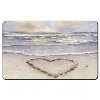 Frühstücksbrettchen Brettchen  Sonnenuntergang Strand mit Muschelherz  - Sylt19 - Beschriftung nach Wahl möglich. Aquarell Maritim Kunst Druck Kunstdruck Dänemark Nordsee Düne Dünen Meer Möwe Ostsee
