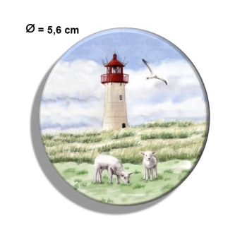 Kühlschrankmagnet m. Flaschenöffner  Aquarell Kunst Maritim Druck Kunstdruck Leuchtturm List Sylt Nordsee Meer Strand Dünen Schafe