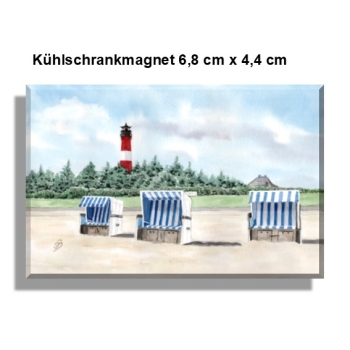 Kühlschrankmagnet  Aquarell Kunst Maritim Druck Kunstdruck Leuchtturm Hörnum Sylt Nordsee Meer Strand Dünen