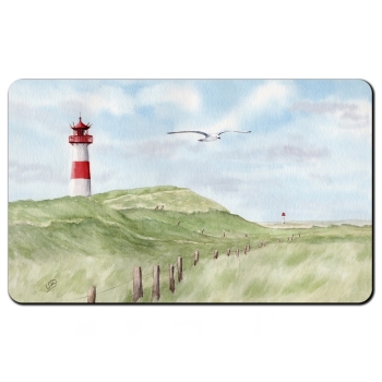 Frühstücksbrettchen Aquarell Kunst Maritim Druck Kunstdruck Leuchtturm List Sylt Nordsee Meer Strand Dünen