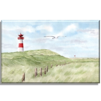 Leinwand 30 x 20 cm Keilrahmen Canvas-Leinen Aquarell Kunst Maritim Druck Kunstdruck Leuchtturm List Sylt Nordsee Meer Strand Dünen