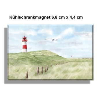 Kühlschrankmagnet  Aquarell Kunst Maritim Druck Kunstdruck Leuchtturm List Sylt Nordsee Meer Strand Dünen