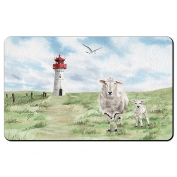 Frühstücksbrettchen Aquarell Kunst Maritim Druck Kunstdruck Leuchtturm List Sylt Nordsee Meer Strand Dünen Schafe