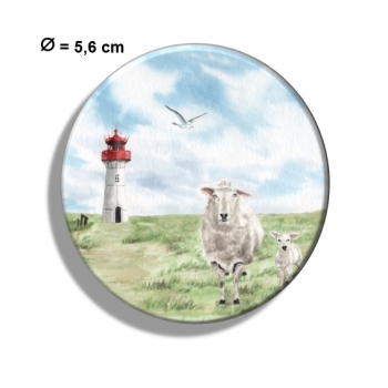 Kühlschrankmagnet m. Flaschenöffner  Aquarell Kunst Maritim Druck Kunstdruck Leuchtturm List Sylt Nordsee Meer Strand Dünen Schafe