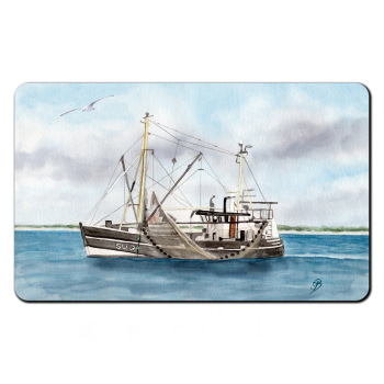 Frühstücksbrettchen Brettchen   Aquarell Maritim Kunst Druck Kunstdruck Dänemark Nordsee Ostsee Fischerboot Kutter Fischkutter Krabbenkutter Meer Boot Möwen