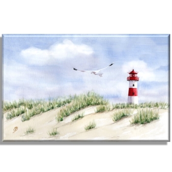 Leinwand 30 x 20 cm Keilrahmen Canvas-Leinen Aquarell Kunst Maritim Druck Kunstdruck Leuchtturm List Sylt Nordsee Meer Strand Dünen