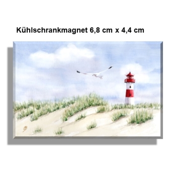 Kühlschrankmagnet  Aquarell Kunst Maritim Druck Kunstdruck Leuchtturm List Sylt Nordsee Meer Strand Dünen