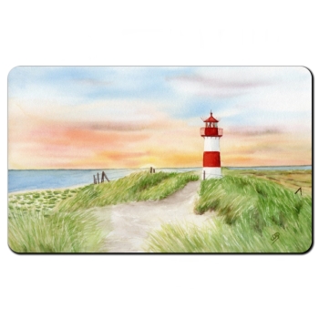 Frühstücksbrettchen Aquarell Kunst Maritim Druck Kunstdruck Leuchtturm List Sylt Nordsee Meer Strand Dünen Sonnenuntergang