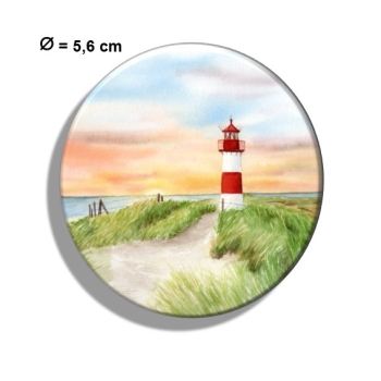 Kühlschrankmagnet m. Flaschenöffner  Aquarell Kunst Maritim Druck Kunstdruck Leuchtturm List Sylt Nordsee Meer Strand Dünen Sonnenuntergang