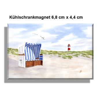 Fridge magnet  Watercolor Maritime Art Print Beach Chair Lighthouse North Sea Baltic Sea Denmark Dunes Sylt