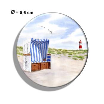 Fridge magnet with bottle opener  Watercolor Maritime Art Print Beach Chair Lighthouse North Sea Baltic Sea Denmark Dunes Sylt