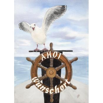 Postkarte DIN-A6 Aquarell Maritim Kunst Druck Kunstdruck Dänemark Nordsee Ostsee Meer Möwe Strand Wunschname