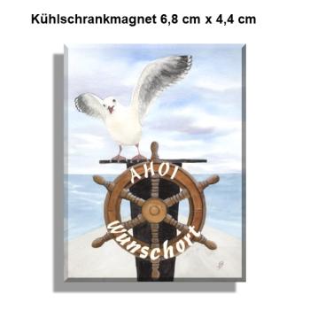 Kühlschrankmagnet Aquarell Maritim Kunst Druck Kunstdruck Dänemark Nordsee Ostsee Meer Möwe Strand Wunschname