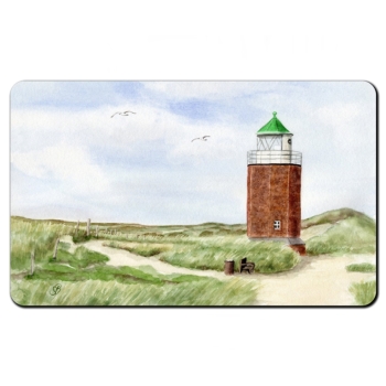 Frühstücksbrettchen Aquarell Kunst Maritim Druck Kunstdruck Leuchtturm Rotes Kliff Kampen  Sylt Nordsee Meer Strand Dünen