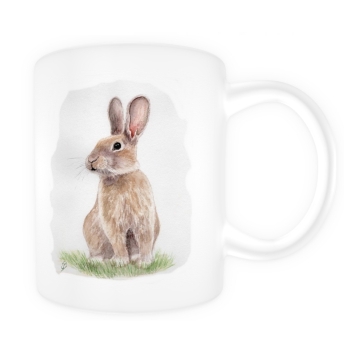 Tasse Becher Kaffeebecher  Aquarell Kunst Druck Kunstdruck Hase Kaninchen Ostern Frühling Osterhase