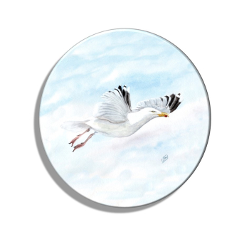 Kühlschrankmagnet m. Flaschenöffner  Aquarell Maritim Kunst Druck Kunstdruck Dänemark Nordsee Ostsee Möwe im Flug - T10