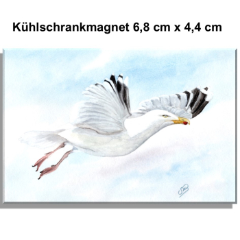 Kühlschrankmagnet  Aquarell Maritim Kunst Druck Kunstdruck Dänemark Nordsee Ostsee Möwe im Flug