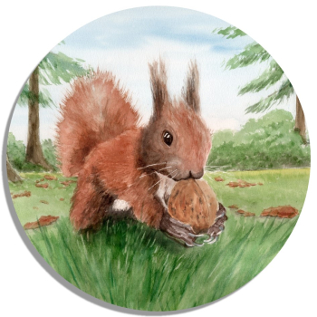 Untersetzer Glasuntersetzer rund 9,5 cm   Aquarell Kunst Druck Kunstdruck Eichhörnchen