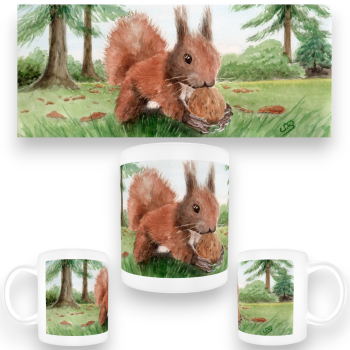 Tasse Becher Kaffeebecher  Aquarell Kunst Druck Kunstdruck Eichhörnchen