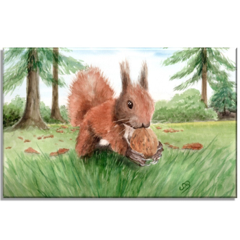 Leinwand 30 x 20 cm Keilrahmen Canvas-Leinen  Aquarell Kunst Druck Kunstdruck Eichhörnchen