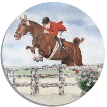 Untersetzer Glasuntersetzer rund 9,5 cm   Aquarell Kunst Druck Kunstdruck Springreiter - Tunierpferd