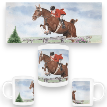 Tasse Becher Kaffeebecher  Aquarell Kunst Druck Kunstdruck Springreiter - Tunierpferd