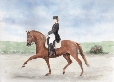 Postkarte DIN-A6 Aquarell Kunst Druck Kunstdruck Pferd - Dressurreiten