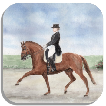 Untersetzer Glasuntersetzer 9,5 x 9,5 cm Aquarell Kunst Druck Kunstdruck - Pferd - Dressurreiten