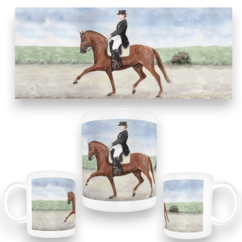 Tasse Becher Kaffeebecher  Aquarell Kunst Druck Kunstdruck - Pferd - Dressurreiten