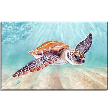 Stretcher frame canvas 30 x 20 cm linen Watercolor Art Print Ocean Sea Turtle