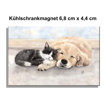 Kühlschrankmagnet Aquarell Kunst Druck Kunstdruck Katze und  Hund