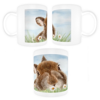Tasse Becher Kaffeebecher  Aquarell Kunst Druck Kunstdruck Hase Kaninchen Ostern Frühling Osterhase