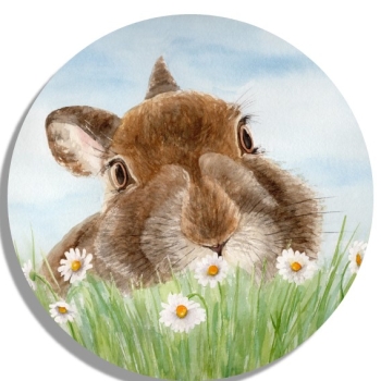 Untersetzer Glasuntersetzer rund 9,5 cm   Aquarell Kunst Druck Kunstdruck Hase Kaninchen Ostern Frühling Osterhase