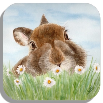 Untersetzer Glasuntersetzer 9,5 x 9,5 cm Aquarell Kunst Druck Kunstdruck Hase Kaninchen Ostern Frühling Osterhase