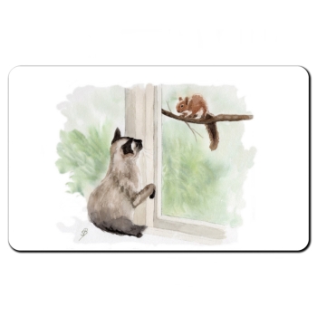Breakfast Board watercolor art print cat at the window