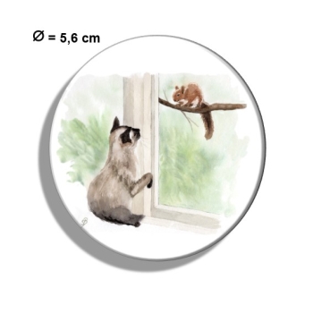 Fridge magnet with bottle opener watercolor art print  cat at the window