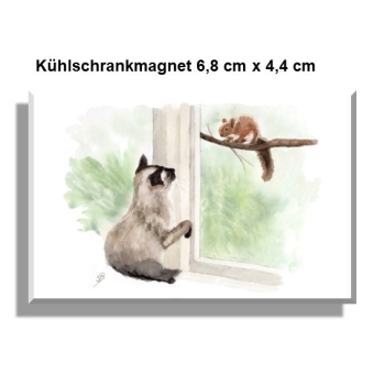 Fridge magnet watercolor art print cat at the window
