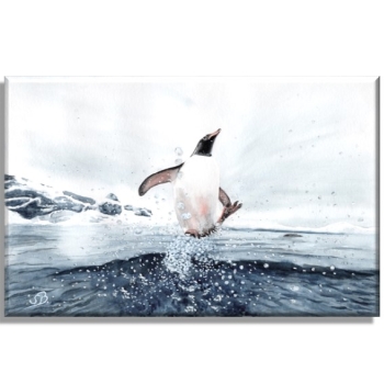 Leinwand 30 x 20 cm Keilrahmen Canvas-Leinen  Aquarell Kunst Druck Kunstdruck Pinguin