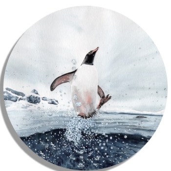 Untersetzer Glasuntersetzer rund 9,5 cm   Aquarell Kunst Druck Kunstdruck Pinguin