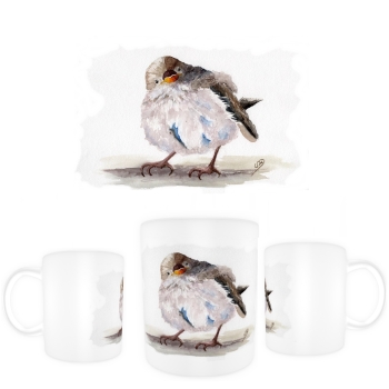 Tasse Becher Kaffeebecher  Aquarell Kunst Druck Kunstdruck Spatz Vogel Frühling