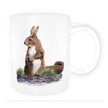 Tasse Becher Kaffeebecher  Aquarell Kunst Druck Kunstdruck Eichhörnchen