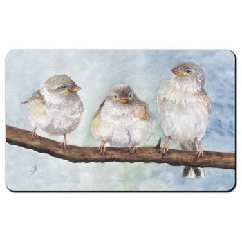 Frühstücksbrettchen Brettchen Aquarell Kunst Druck Kunstdruck Spatz Vogel Frühling Vögel Ast Spatzen