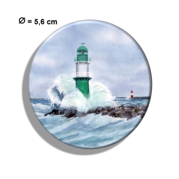 Kühlschrankmagnet m. Flaschenöffner Aquarell Maritim Kunst Druck Kunstdruck Ostsee Warnemünde Westmole grün Mole Molenfeuer Rostock